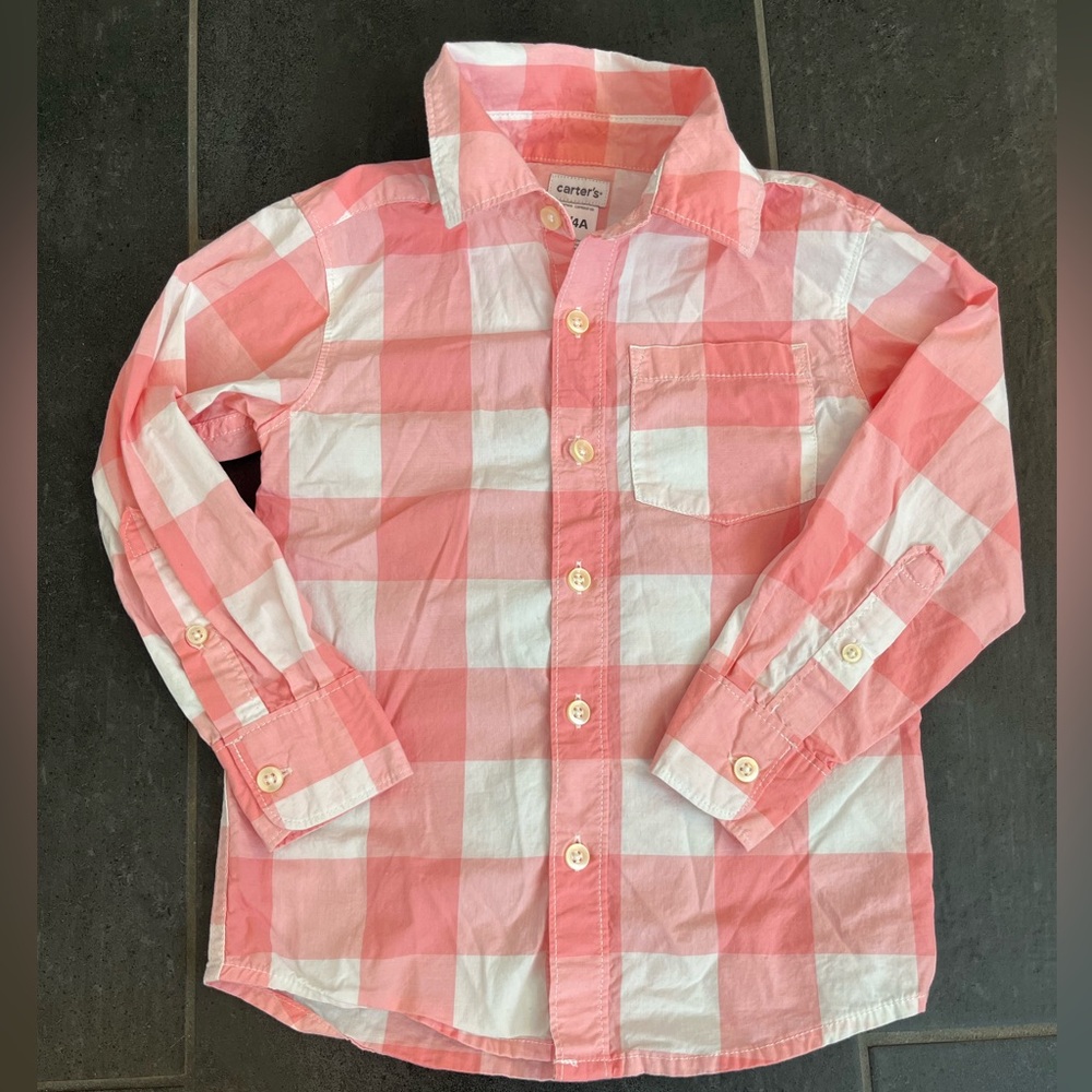 Carters boy pink plaid dress shirt